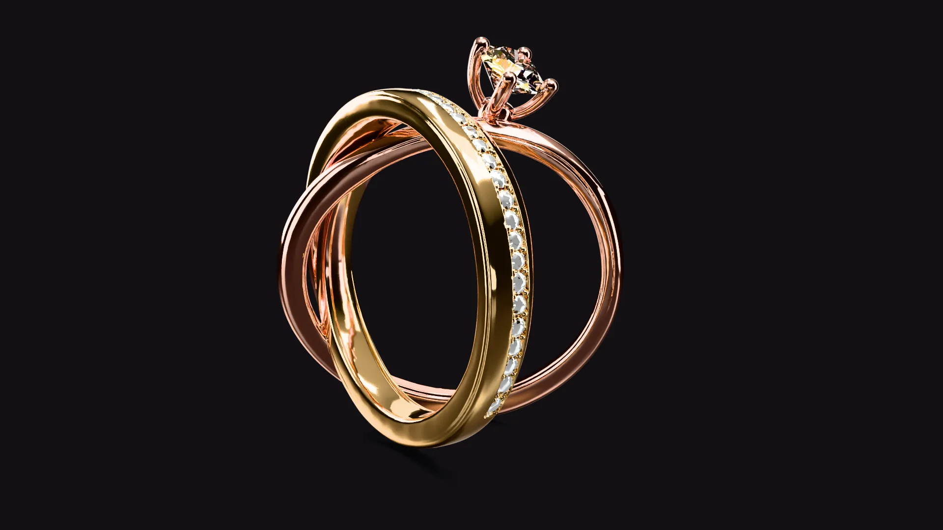 Sepasang cincin emas di atas latar gelap